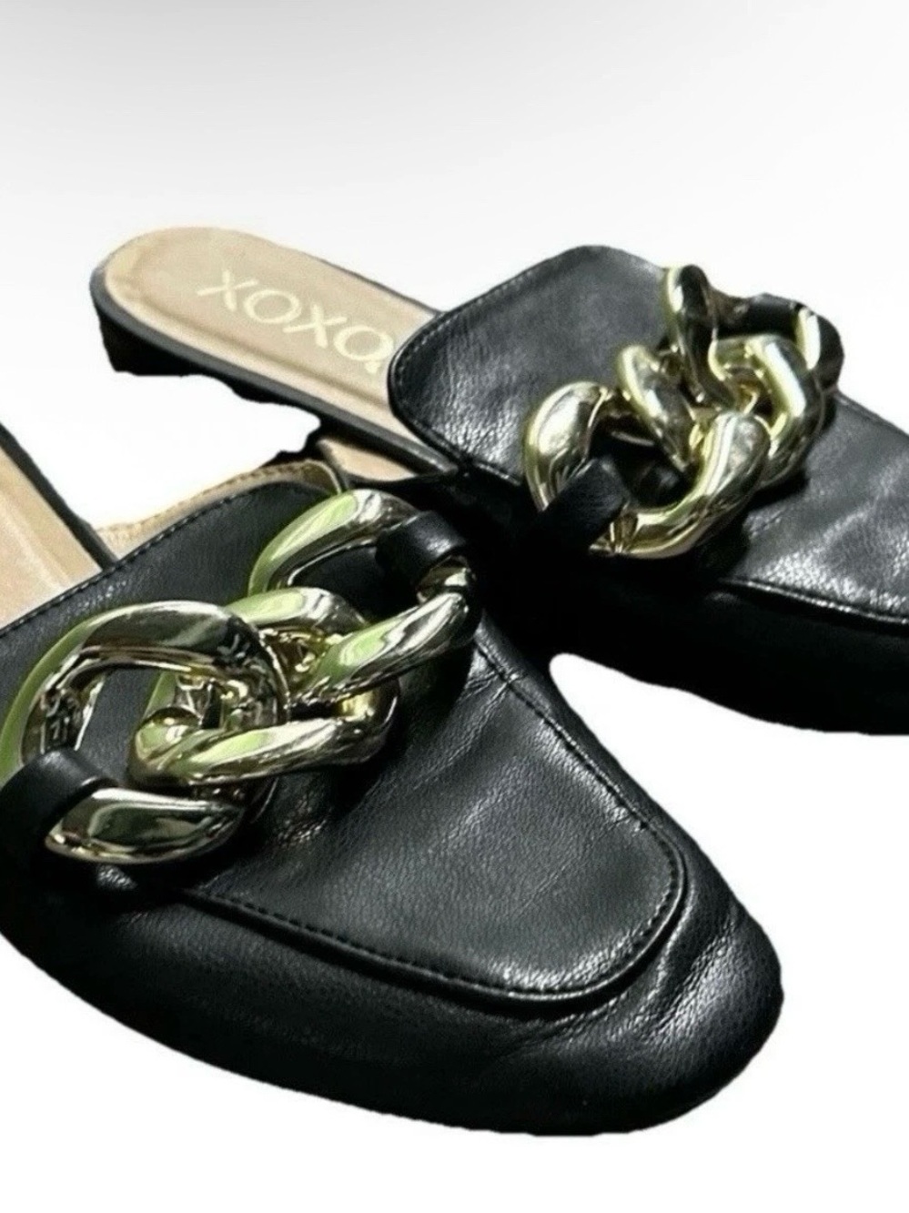 Women’s Black Faux Leather Mules With Black Buckle Size 7